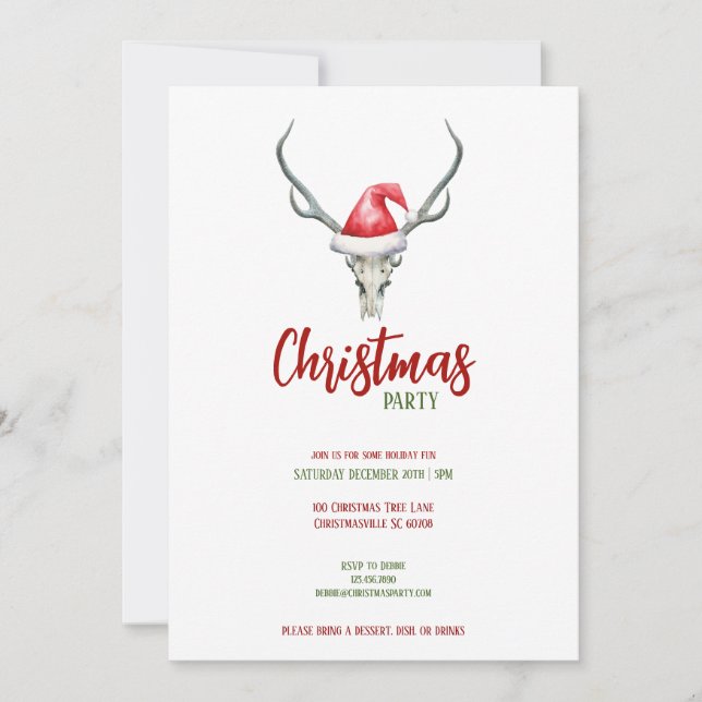 Cartes Pour Fêtes Annuelles Russe Reindeer Crâne Santa Hat Noël fête (Devant)