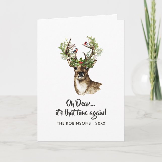 Cartes Pour Fêtes Annuelles Russe Reindeer Photo de famille de Noël (Devant)