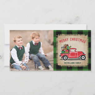 Cartes Pour Fêtes Annuelles Russe Vintage Camion Rouge Green Buffalo Plaid Pho