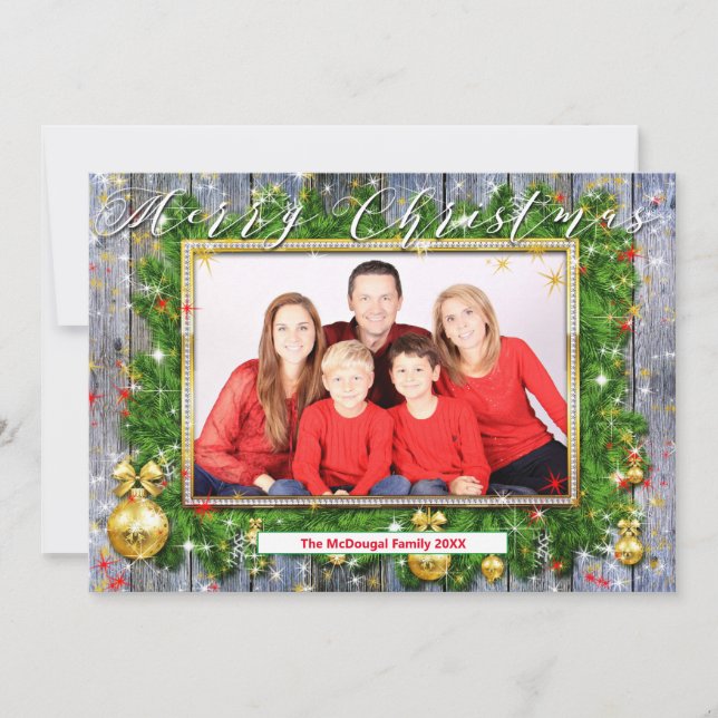 Cartes Pour Fêtes Annuelles Russe Wreath Family Photo Joyeux Noël (Devant)