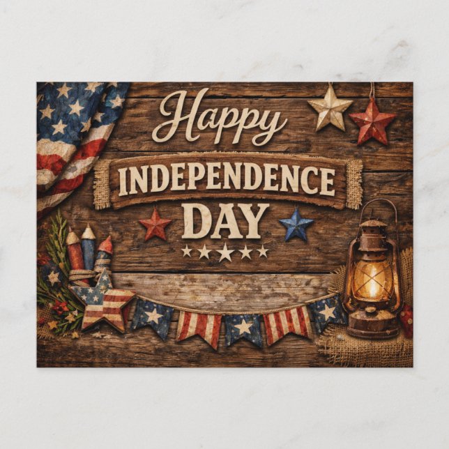 Cartes Pour Fêtes Annuelles Rustic Americana Independence Day (Devant)