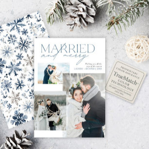 Cartes Pour Fêtes Annuelles Rustic Blue Marié & Joyeux Nouveau Marié Photo Col