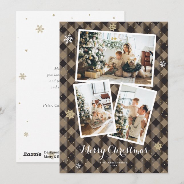 Cartes Pour Fêtes Annuelles Rustic Buffalo Plaid Photo Collage Joyeux Noël (Devant / Derrière)