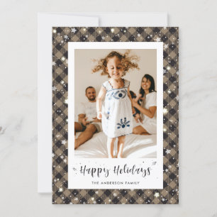 Cartes Pour Fêtes Annuelles Rustic Buffalo Plaid Photo Happy Holidays Card