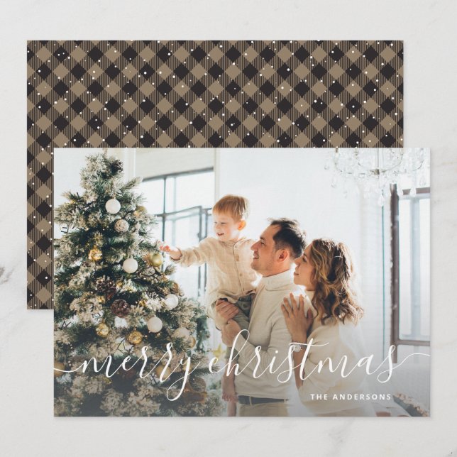Cartes Pour Fêtes Annuelles Rustic Buffalo Plaid Photo Joyeux Noël (Devant / Derrière)