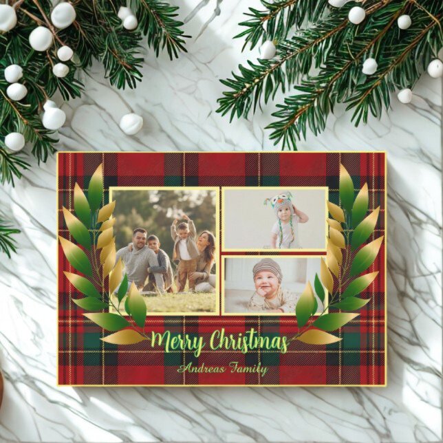 Cartes Pour Fêtes Annuelles Rustic Christmas Red Green Rustic 3 Photo  (Créateur téléchargé)