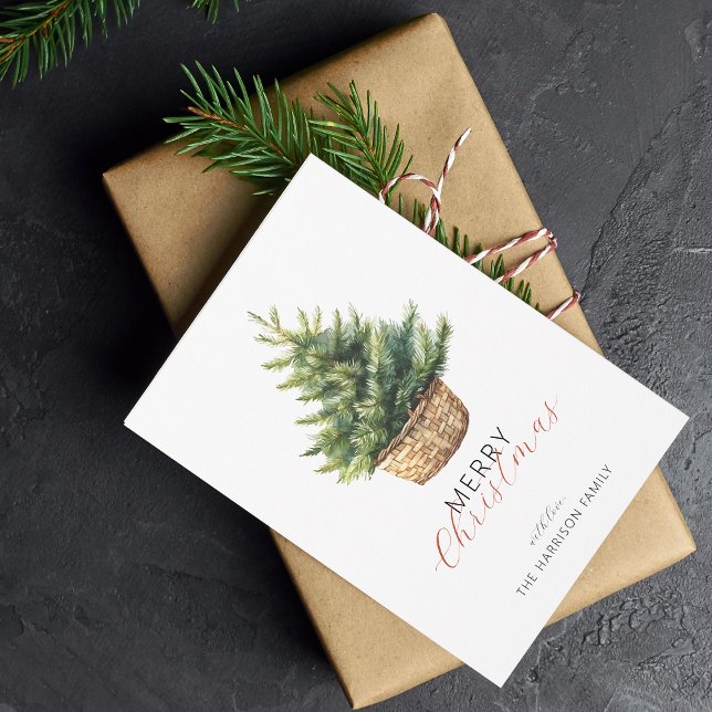 Cartes Pour Fêtes Annuelles Rustic Christmas Tree In Basket Flat (Rustic Christmas Tree In Basket Flat Holiday Card)