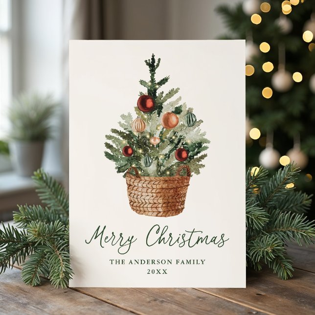 Cartes Pour Fêtes Annuelles Rustic Christmas Tree Ornaments Cream Non-Photo (Créateur téléchargé)