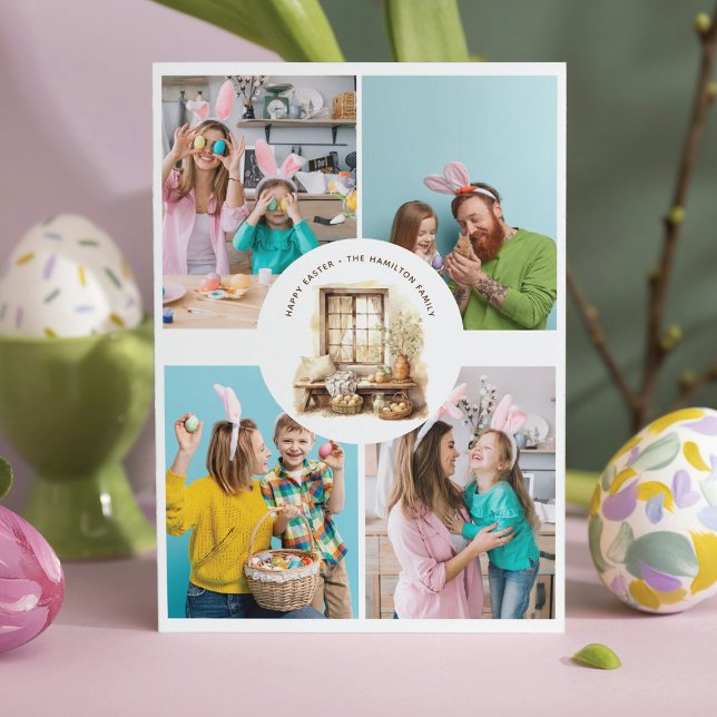 Cartes Pour Fêtes Annuelles Rustic Easter Beige Personalized Photo (Créateur téléchargé)