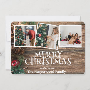 Cartes Pour Fêtes Annuelles Rustic Elegant Joy Christmas Family Photo Collage