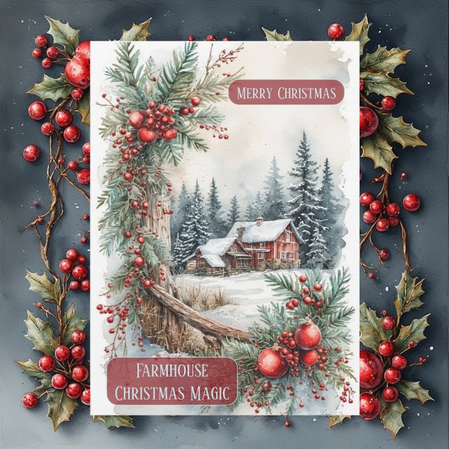 Cartes Pour Fêtes Annuelles Rustic Farmhouse Magic Christmas Country Berries  (Rustic Farmhouse Magic Christmas Country Berries Holiday Card)