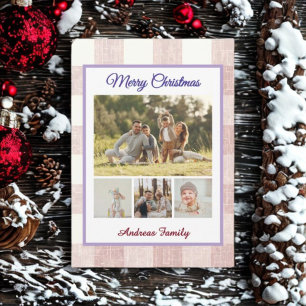 Cartes Pour Fêtes Annuelles Rustic Gingham 4 Photo Collage Joyeux Noël 