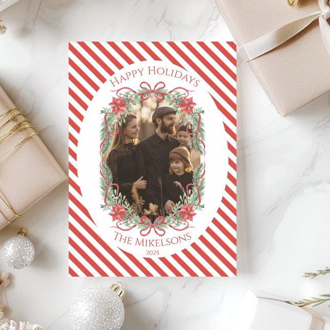 Cartes Pour Fêtes Annuelles Rustic Gingham Poinsettia Photo Christmas (Créateur téléchargé)