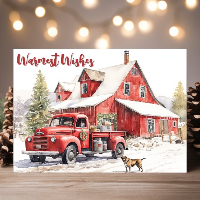 Cartes Pour Fêtes Annuelles Rustic Grange et Camion Rouge hiver (Créateur téléchargé)