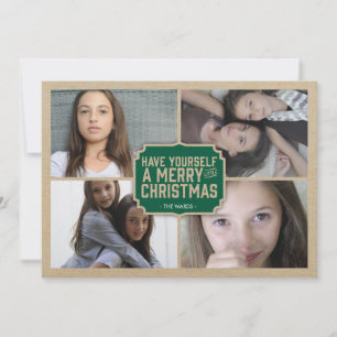 Cartes Pour Fêtes Annuelles Rustic Green Frame Holiday Photo Card