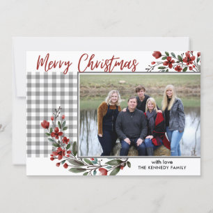 Cartes Pour Fêtes Annuelles Rustic Grey En vichy Plaid Joyeux Noël Photo 