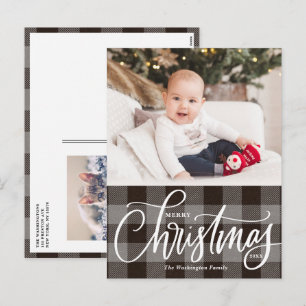 Cartes Pour Fêtes Annuelles Rustic Grey Plaid Joyeux Noël Photo