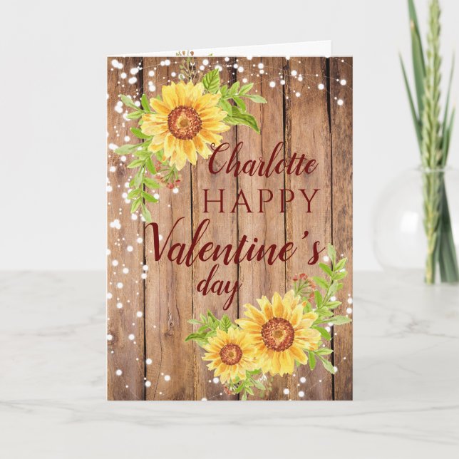 Cartes Pour Fêtes Annuelles Rustic Happy Valentine's Floral Sunflower Card (Devant)