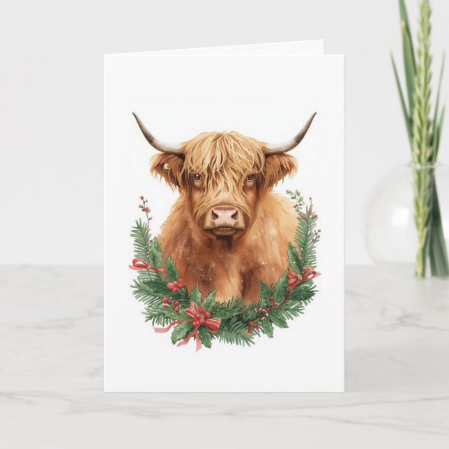 Cartes Pour Fêtes Annuelles Rustic Highland Cow Christmas  (Devant)