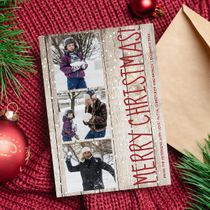 Cartes Pour Fêtes Annuelles Rustic Joyeux Noël 3 photos collage grange bois