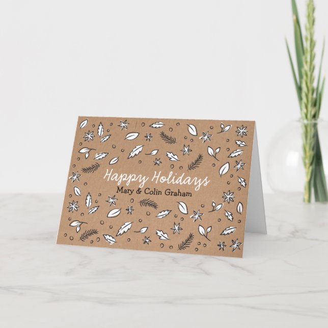 Cartes Pour Fêtes Annuelles Rustic Kraft Paper Doodle Holiday (Devant)