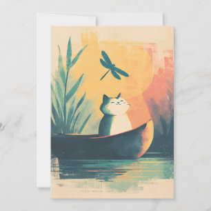 Cartes Pour Fêtes Annuelles Rustic Lake Vintage Cat Adventure