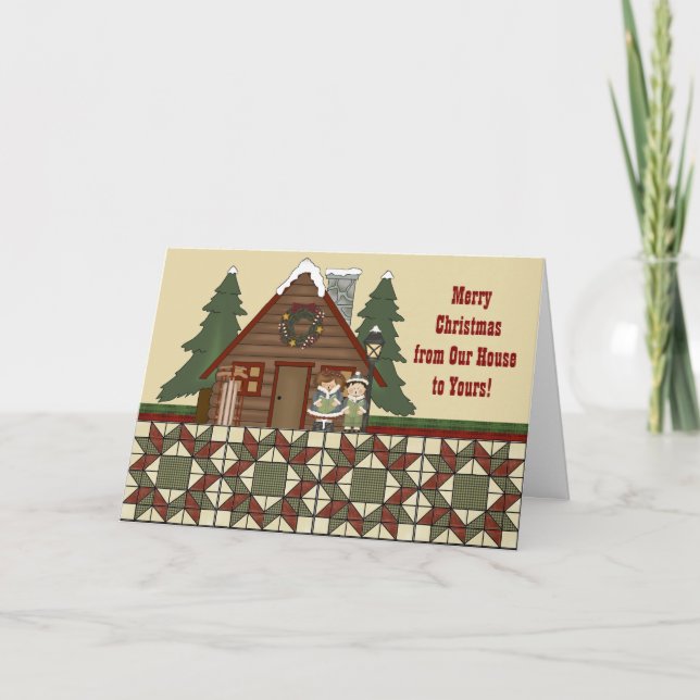 Cartes Pour Fêtes Annuelles Rustic Lodge Country Cabine Noël (Devant)