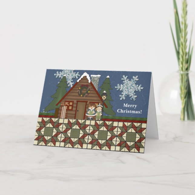 Cartes Pour Fêtes Annuelles Rustic Lodge Country Noël Cabine à la nuit (Devant)