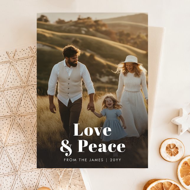 Cartes Pour Fêtes Annuelles Rustic Love and Peace Photo de famille Noël (Créateur téléchargé)