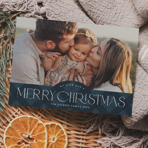 Cartes Pour Fêtes Annuelles Rustic Navy Blue Plaid Photo Joyeux Noël