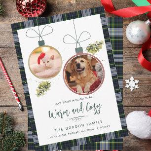 Cartes Pour Fêtes Annuelles Rustic Plaid Noël 2 Animaux de compagnie Photos Ta
