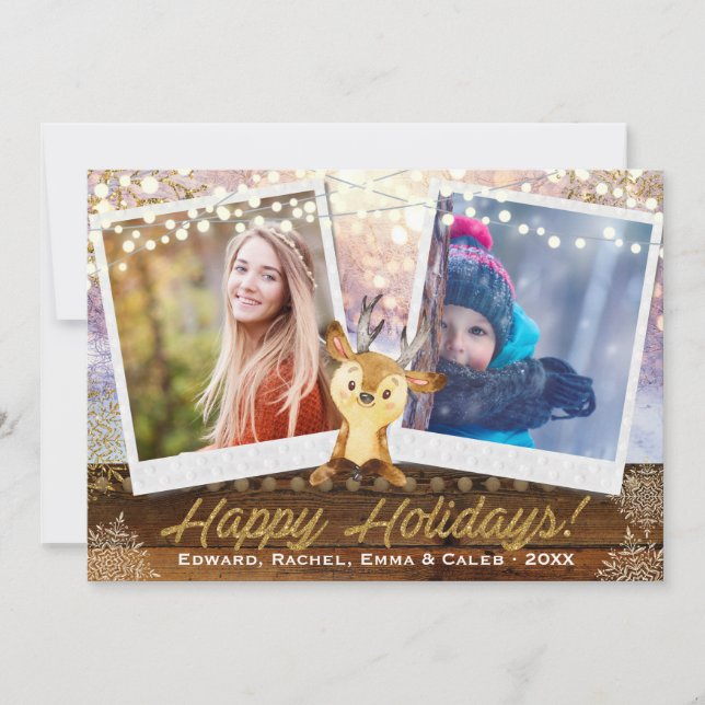 Cartes Pour Fêtes Annuelles Rustic Reindeer Deux cadres photo Noël Collage (Devant)