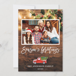 Cartes Pour Fêtes Annuelles Rustic String Lights Camion Rouge Photo Grey
