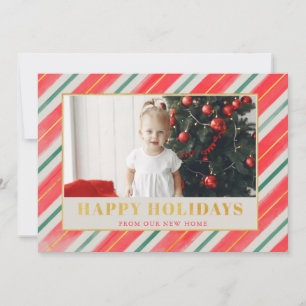 Cartes Pour Fêtes Annuelles Rustic Stripes Rouge et Vert Nous avons déplacé la