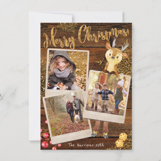 Cartes Pour Fêtes Annuelles Rustic Trois photos Collage de Noël personnalisé (Devant)