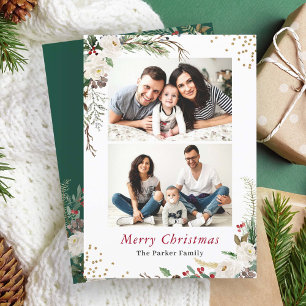 Cartes Pour Fêtes Annuelles Rustic Winter Botanical Floral 2 Photos Noël