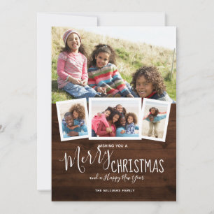 Cartes Pour Fêtes Annuelles Rustic Wood 4 Photo Collage Joyeux Noël
