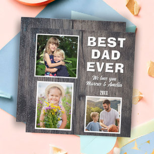 Cartes Pour Fêtes Annuelles Rustic Wood Best Dad 3 Photo Collage Fête des père