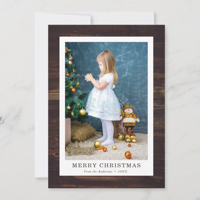 Cartes Pour Fêtes Annuelles Rustic Wood Family Photo Joyeux Noël (Devant)