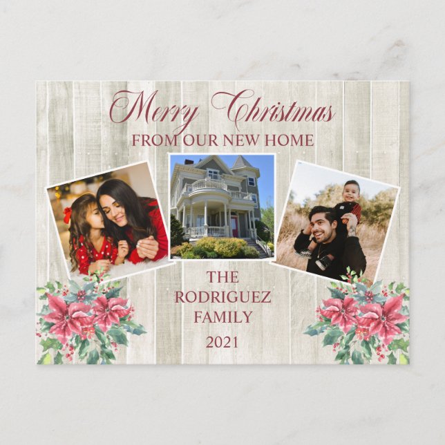 Cartes Pour Fêtes Annuelles Rustic Woodsy Joyeux Noël - Nouveau Accueil Photo  (Devant)