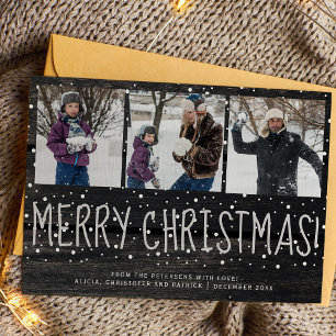 Cartes Pour Fêtes Annuelles Rustique 3 photo collage bois neige Joyeux Noël