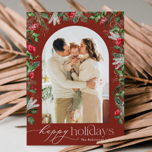 Cartes Pour Fêtes Annuelles Rustique Bourgogne Joyeux Fêtes Foliage Arc Photo
