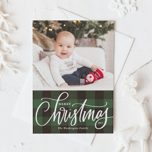 Cartes Pour Fêtes Annuelles Rustique Buffle vert Plaid Joyeux Noël Photo