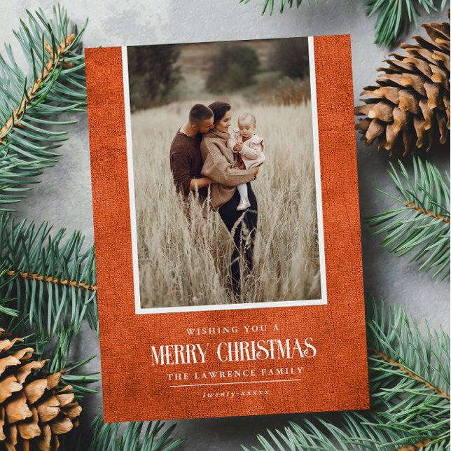 Cartes Pour Fêtes Annuelles Rustique Burtic Orange hiver Noël photo unique (Créateur téléchargé)