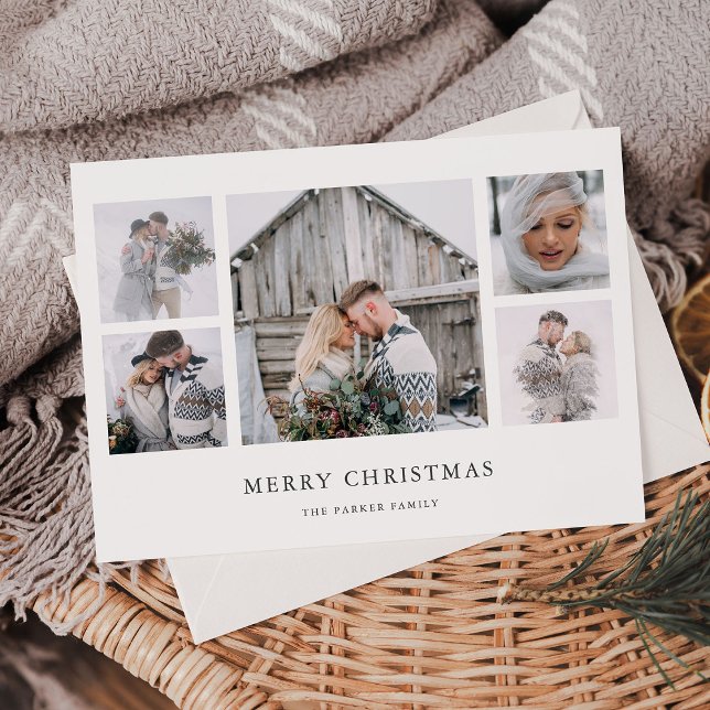 Cartes Pour Fêtes Annuelles Rustique Chic | Grille de photos de Noël minimal s (A simple and elegant Christmas card with plenty of space to show off your favorite photos)