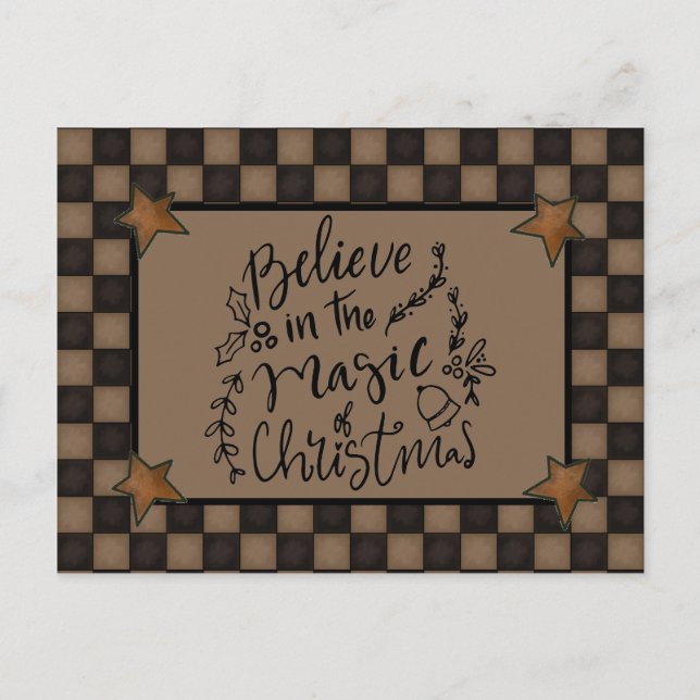 Cartes Pour Fêtes Annuelles Rustique croire à la magie de Noël Script (Devant)