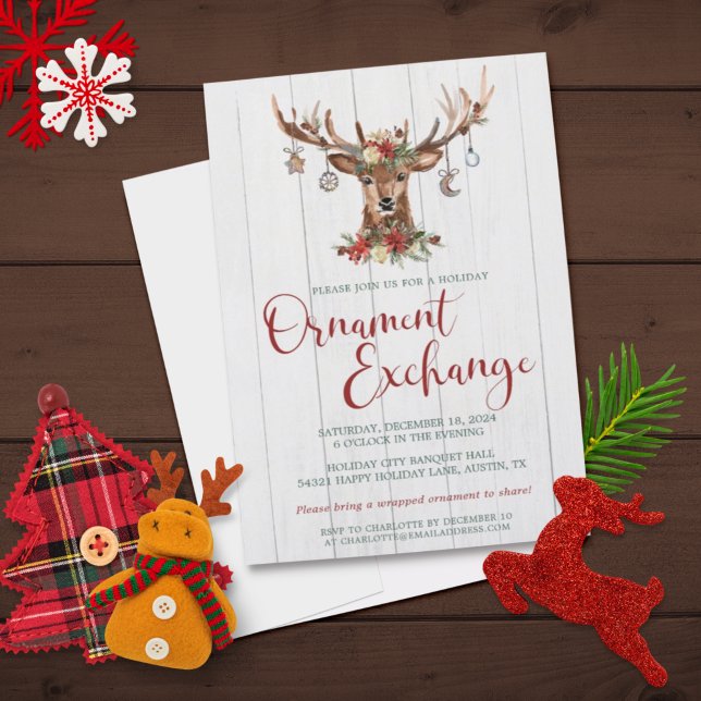 Cartes Pour Fêtes Annuelles Rustique Floral Antlers Noël Ornement Exchange (Créateur téléchargé)