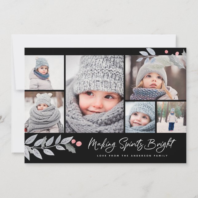 Cartes Pour Fêtes Annuelles Rustique Floral Joyeux Collage multi-photo brillan (Devant)