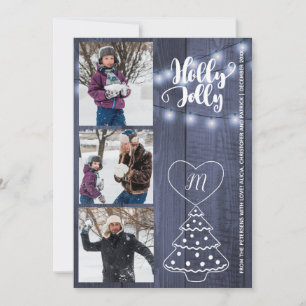 Cartes Pour Fêtes Annuelles Rustique Holly Jolly 3 photos montage bois de gran