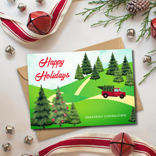 Cartes Pour Fêtes Annuelles Rustique Joyeux Joyeux Vacances Rouge Camion Arbre